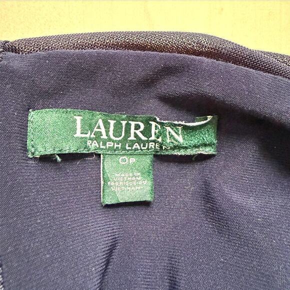 Lauren Ralph Lauren Navy Blue Halter Formal Gown Ruched Maxi Dress Front Slit 0P - Picture 3 of 9